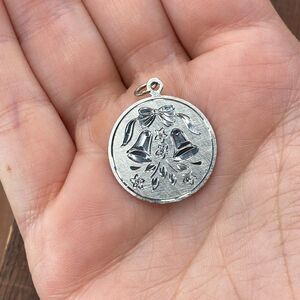 Vintage 925 Sterling Silver Wedding Bells Large Round Pendant Bracelet Charm